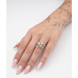 Vintage Sterling Silver Brutalist Floral Cluster Statement Ring Sz 7